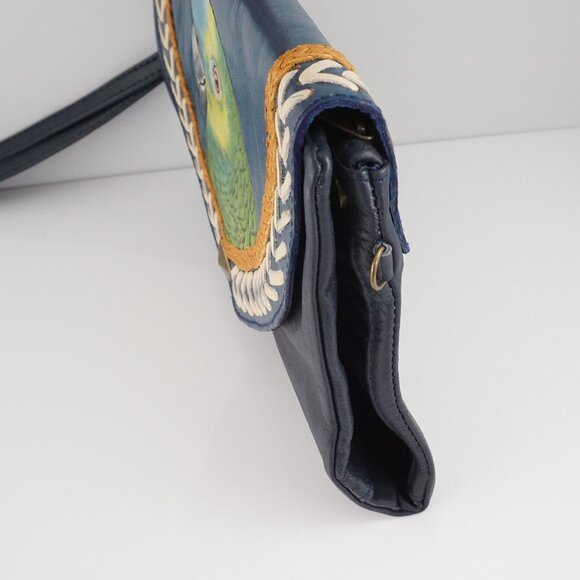 Handmade Hand Painted Leather Amazon Parrot Crossbody Wristlet Bag / Wallet - Picture 10 of 12